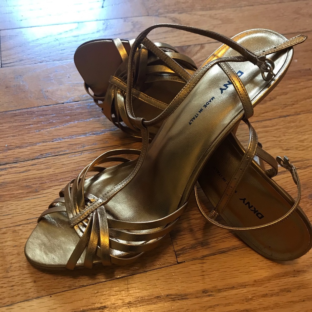 DKNY Bronze Gold Open Toe Strap Heel- 8 - Picture 3 of 7